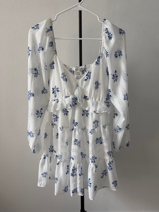 Altar'd State Dresses & Skirts - Altar'd State White Mini Dress with Blue Floral Accents